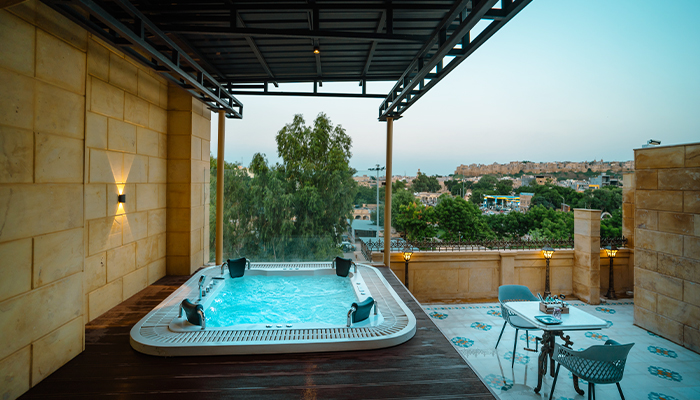 a hot tub on a patio